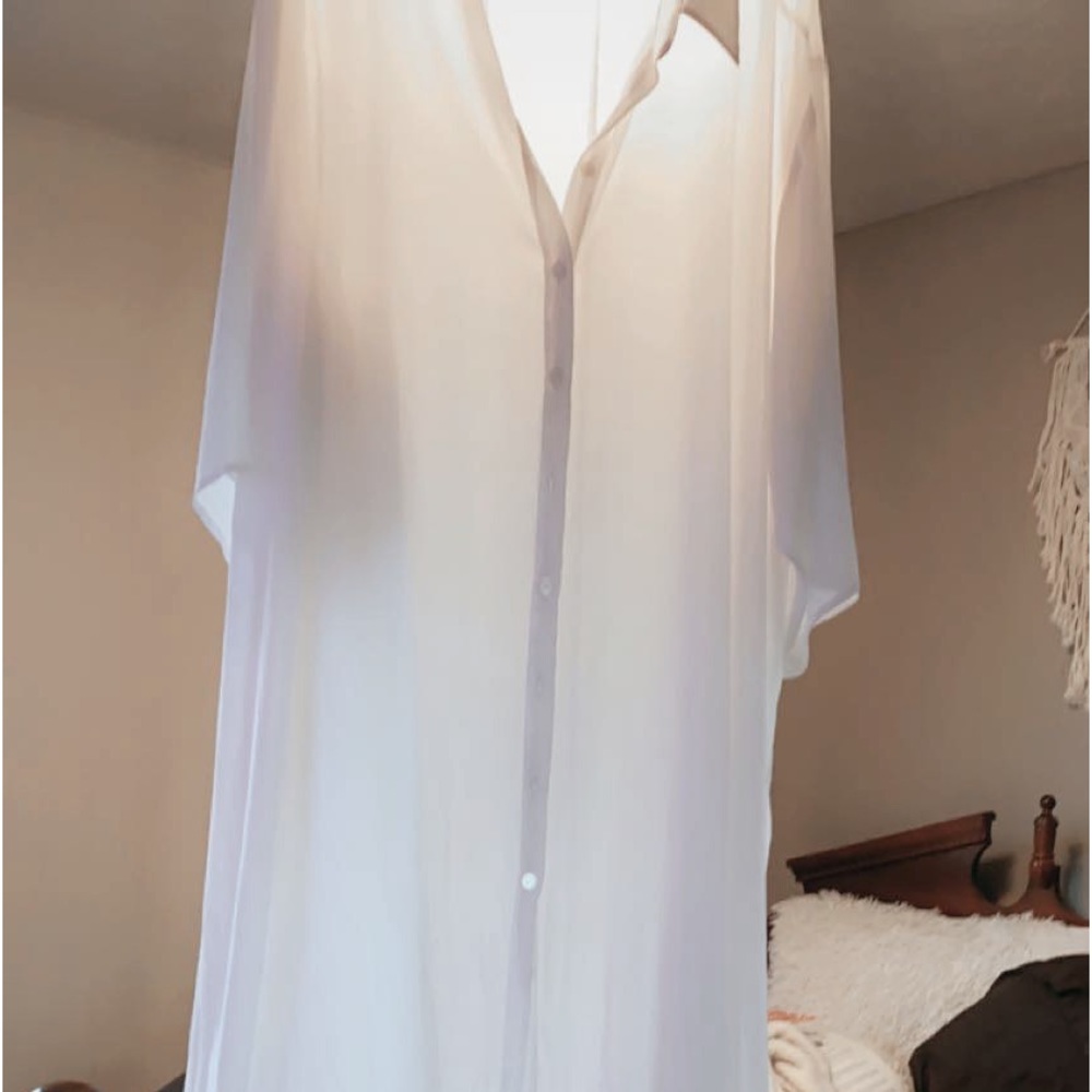 Womens plus size white sheer duster./ coverup